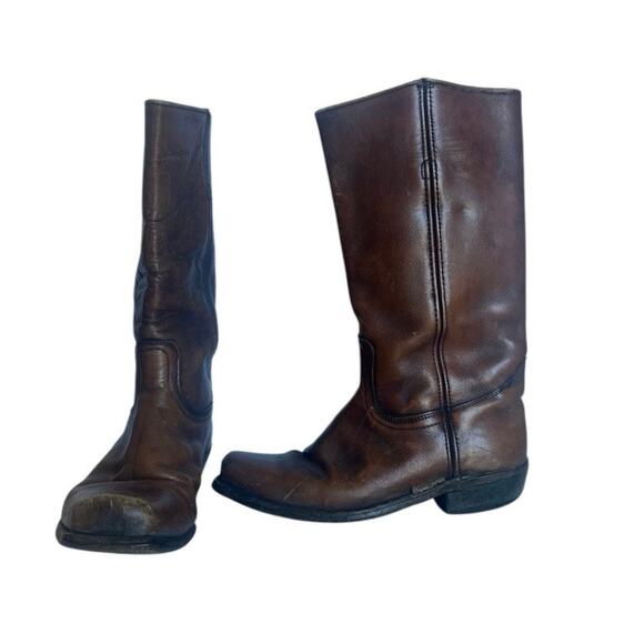 Vintage Frye Original Campus Pull On Genuine Leather Tall Boots In Brown 10.5 - Picture 8 of 12